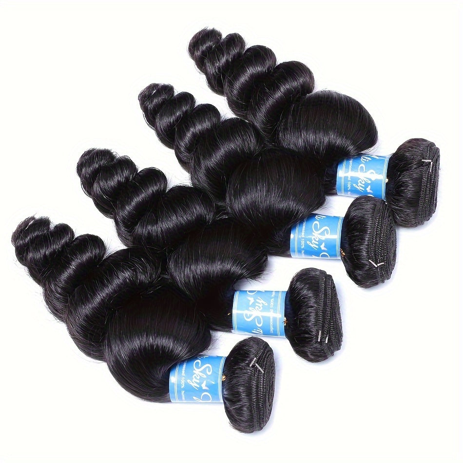 Loose Wave Human Hair Bundles With 4x4 Lace Closure 12A Peruvian Virgin 100% Unprocessed Loose Deep Wavy 4 Bundles 4x4 Lace Closure Natural Black Weave Extensions Transparent HD Ocean Wave